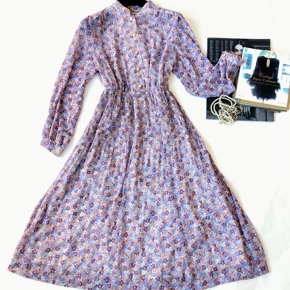 Vintage 80s mod floral pleated dress 💐
